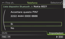 Visualizzazione del codice PIN per l'inserimento mediante il telefono cellulare